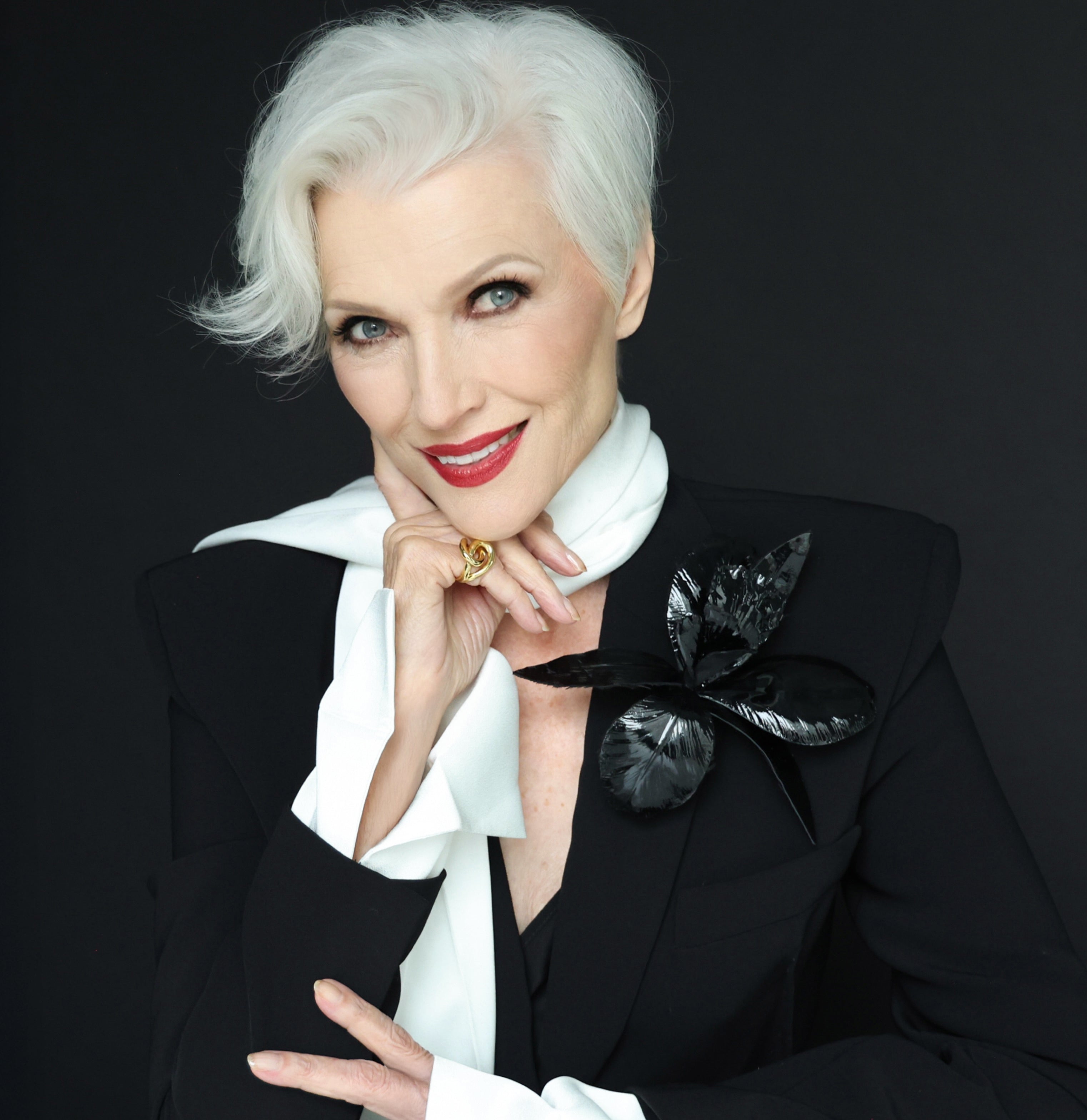 Leather Flower Brooch worn by Maye Musk Vese handcrafted NYC